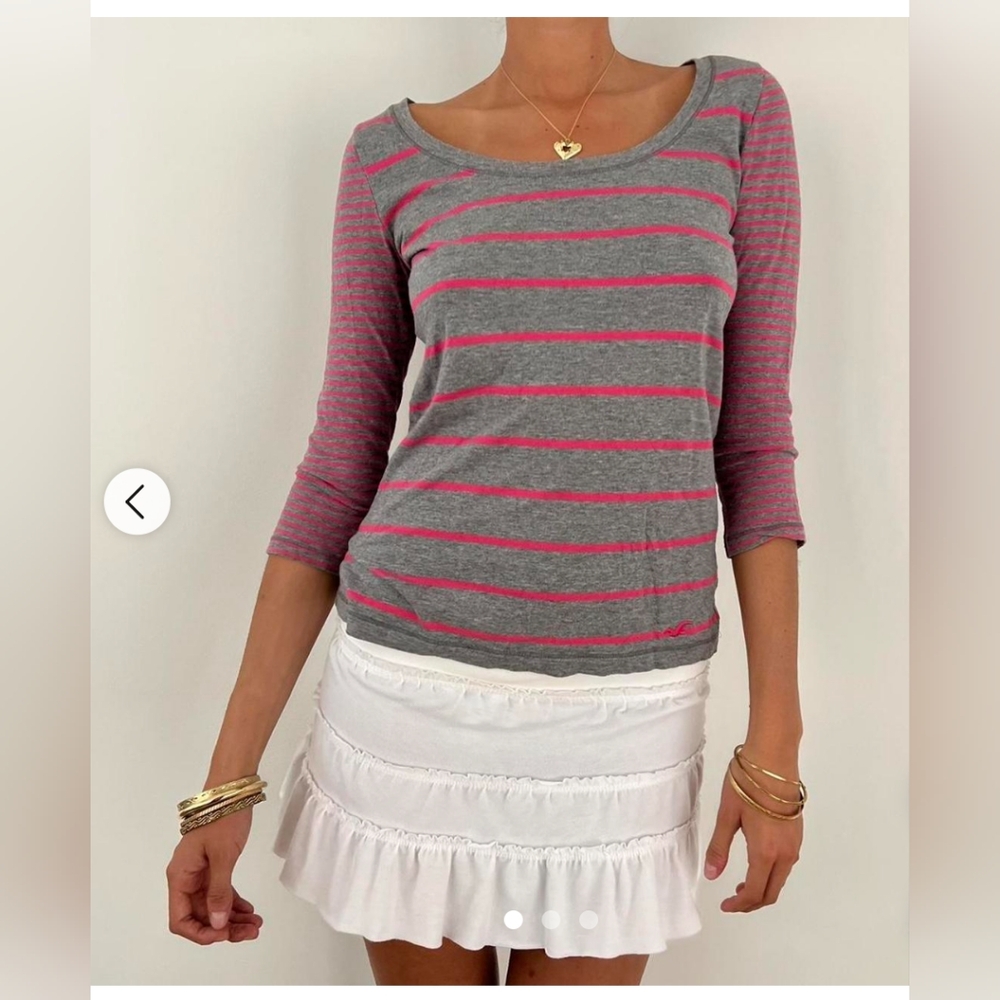Hollister Gray and Pink Striped Women's Top Size L